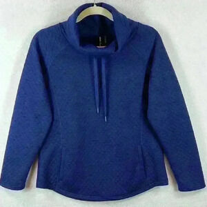 North River Quilted Cowl Neck Top Women’s Small Blue Polyester Pockets